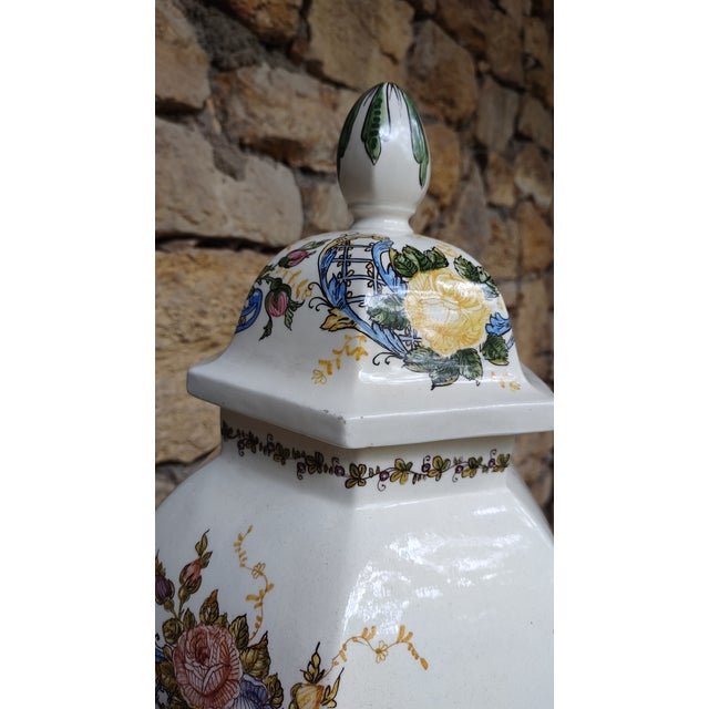 Mid 20th Century Monumental Italian Majolica Hand-Painted Ginger Jar For Sale - Image 9 of 11