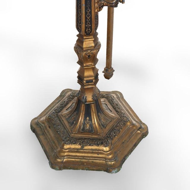 Antique Arts & Crafts Polychromed Gilt Bronze Adjustable Bridge Lamp C1930 For Sale - Image 10 of 13