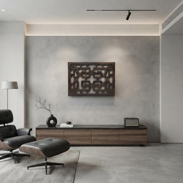 40" Vintage Dark Brown Geometric Fortune Bats Rectangular Wood Panel For Sale In San Francisco - Image 6 of 9