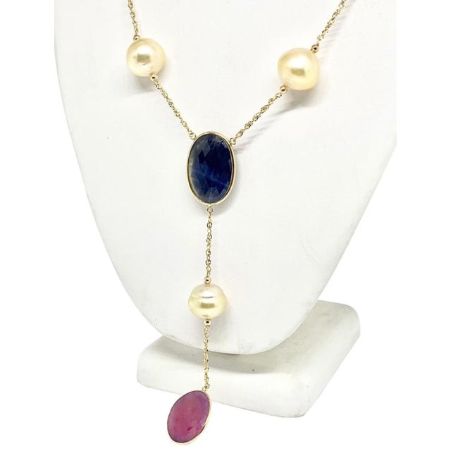 Fine Quality South Sea Pearl Ruby Sapphire Necklace 15.5 mm 14k Gold Certified $4,950 820707 This is a Unique Custom Made...