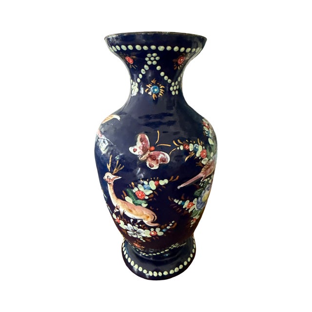 Chinoiserie Mid-Century Repoussé Enamel on Hammered Copper Vase For Sale - Image 3 of 7