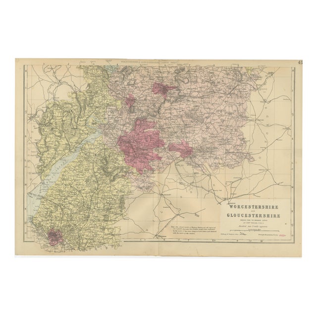 Worcestershire & Gloucestershire South Sheet Map by Edward Weller, 1885 For Sale