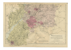 Worcestershire & Gloucestershire South Sheet Map by Edward Weller, 1885