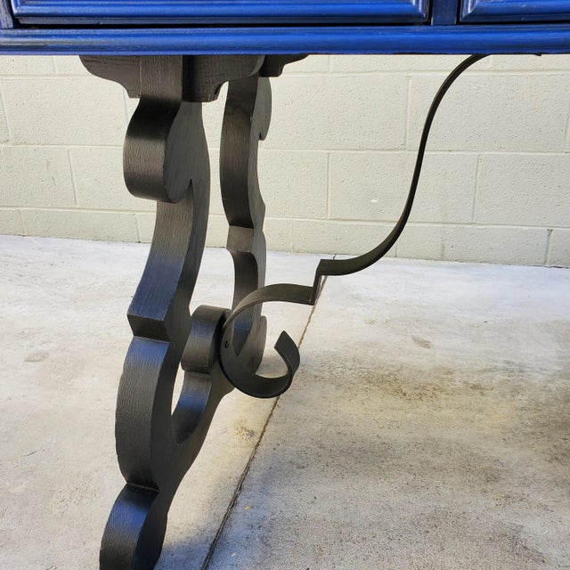 Broyhill 1970s Mid-Century Writing Desk Painted Sapphire Blue & Black For Sale - Image 4 of 13