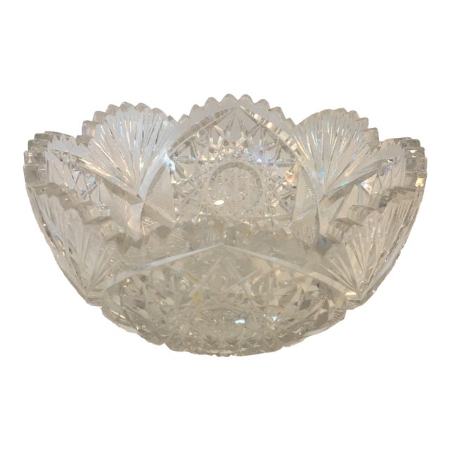 Antique Brilliant Period Hawks Pattern Cut Glass Crystal Bowl Chairish