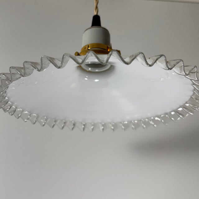 French White Opaline Glass “Frill” Pendant Light, 1930s For Sale - Image 4 of 7