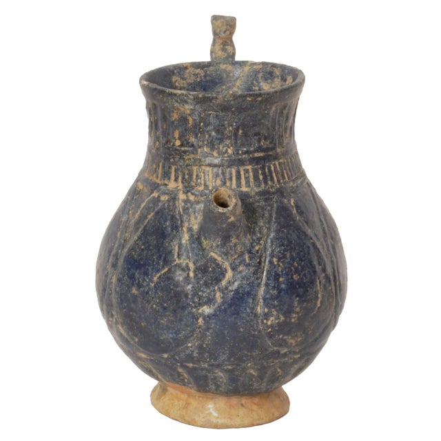 Ancient Persian Islamic Blue Glazed Pottery Vessel Jug Caligraphy Khorasan 1200 For Sale - Image 12 of 12