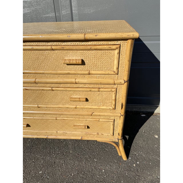 1970s 1970s Vintage Grasscloth and Bamboo Suburst Dresser For Sale - Image 5 of 8