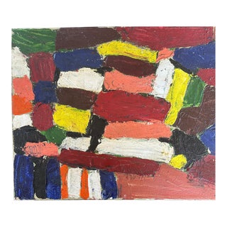 Mid Century Modern Abstract Painting Oil Canvas Signed R Sadler Stretched Canvas Mcm Vintage For Sale