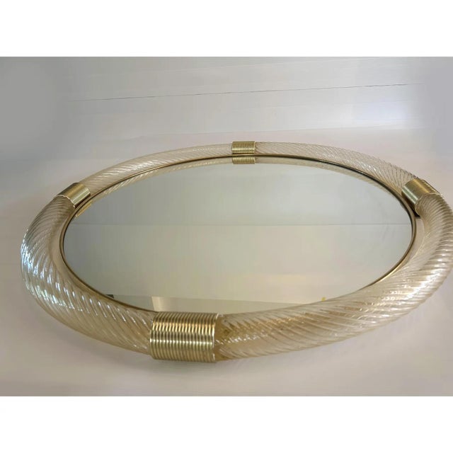 Round Torciglione Gold Murano Glass Wall Mirror in Barovier Style by Simoeng for Simoeng For Sale - Image 4 of 10