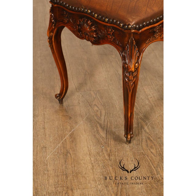 Rococo Style Leather Upholstered Carved Mahogany Window Bench For Sale - Image 14 of 18