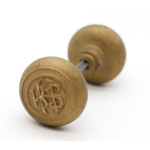 Mid 20th Century Pair of Antique BHS Emblematic Brass Door Knobs For Sale - Image 5 of 6