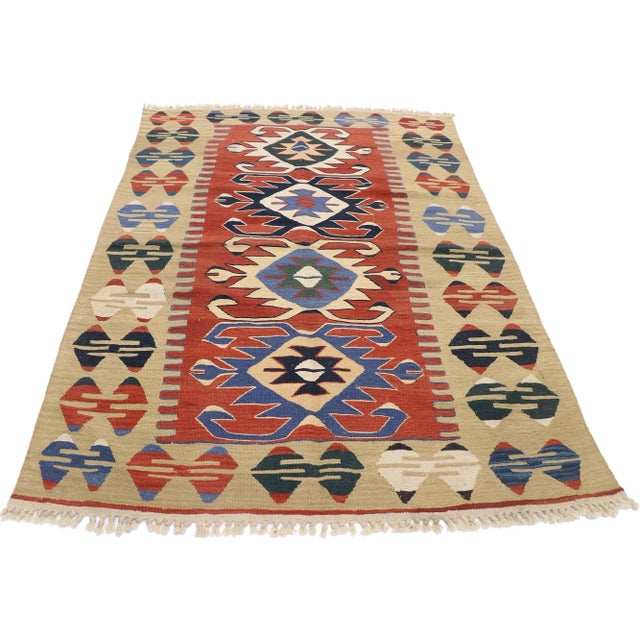 Tribal Vintage Persian Shiraz Kilim Rug, 03'10 X 05'04 For Sale - Image 3 of 9