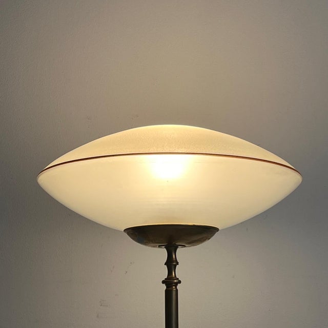 Mid-Century Modern Mid-Century Modern Italian Floor Lamp in Brass and Opaline Glass, 1950s For Sale - Image 3 of 9