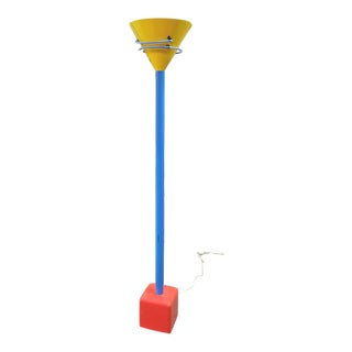 Vintage 1980's Memphis Group Tall Blue Yellow & Red Floor Lamp For Sale