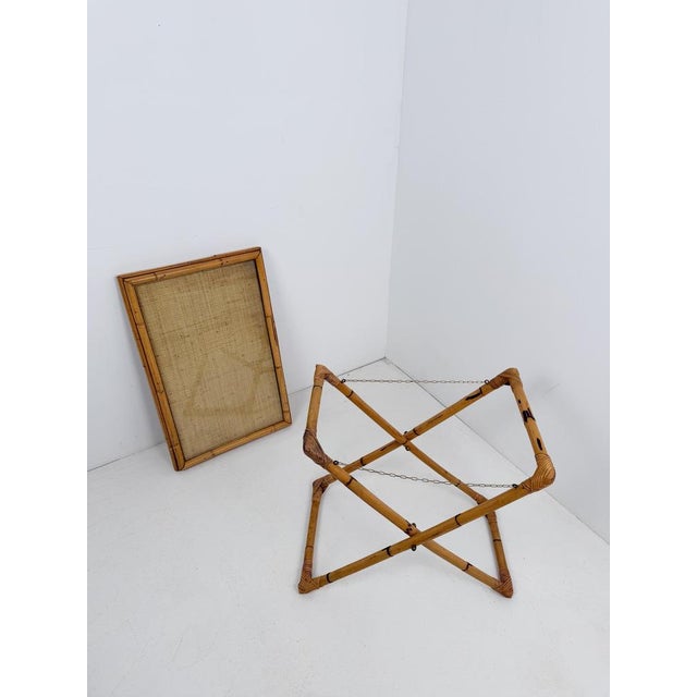 Italian Mid-Century Cane, Bamboo and Woven Rattan Tray Table with Glass Top, 1970s For Sale - Image 17 of 18