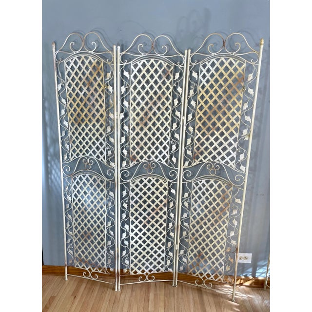 Set of 2 Wrought Iron Tri Fold Screen Room Divider Folding Set Pair For Sale In Chicago - Image 6 of 10