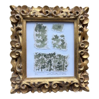 Contemporary Laurel Dawn Abstract Botanical Watercolor in Vintage Gold Ornate Frame For Sale