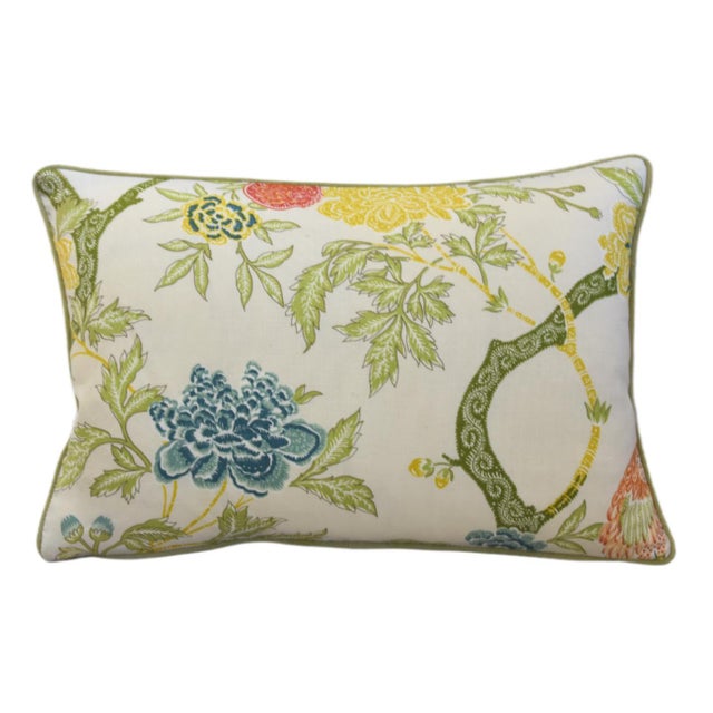 2020s Schumacher Arbre Chinois Botanical Linen Feather/Down Pillow For Sale - Image 5 of 6