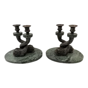 Anthony Redmile Designer Marble and Silverplate Dolphin Candlesticks