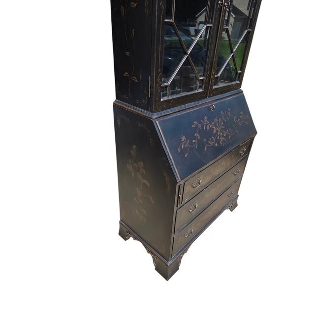 1990s 1990s Ethan Allen Newport Liliana Secretary Writing Desk Hutch Display Chinoiserie For Sale - Image 5 of 15