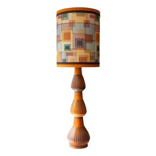 Orange Ceramic Floor or Table Lamp with Lampshade attributed to R. Houben, 1970s For Sale