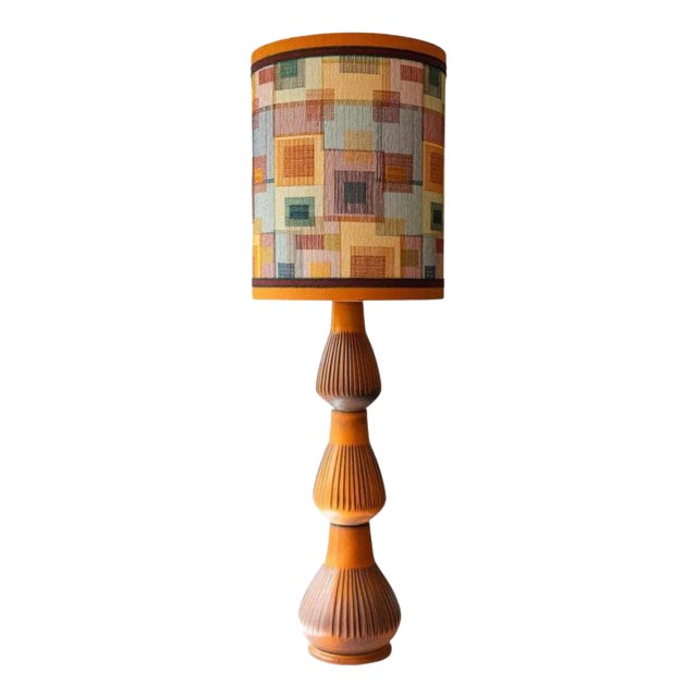 Orange Ceramic Floor or Table Lamp with Lampshade attributed to R. Houben, 1970s For Sale
