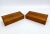 Pair vintage wall-mounted teak bed side tables. Each has a drawer on the face of the table.