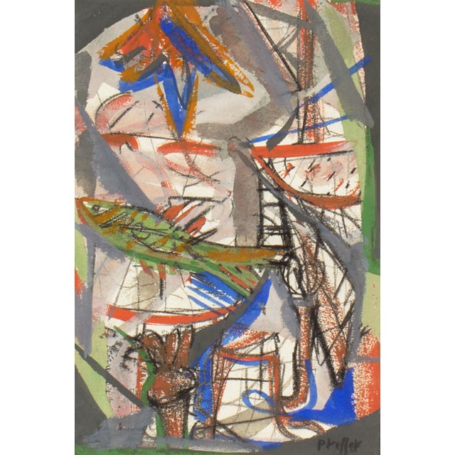 An abstract mixed media painting on paper by the Polish-American artist Josef Presser (1907-1967). This painting features...
