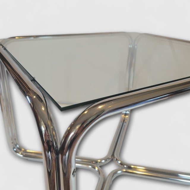 Milo Baughman Vintage Chrome Tube Mid Century Modern Side Table For Sale - Image 4 of 7