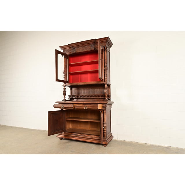 Late 19th Century Alexander Roux Style Antique French Renaissance Revival Carved Walnut Sideboard or Bar Cabinet, Circa 1890s For Sale - Image 5 of 13