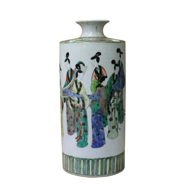 2000 - 2009 Chinese Distressed White Porcelain Ladies People Scenery Vase For Sale - Image 5 of 5