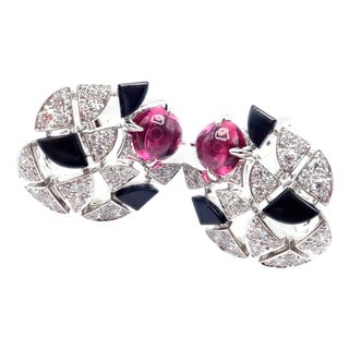 Cartier Beautes Du Monde White Gold Diamond Rubellite Onyx Earrings, Pair For Sale