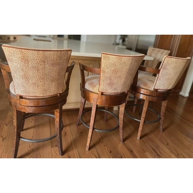 Wood Set of 4 Swaim Griswold Transitional Swivel Bar Stools in Cowtan & Tout Fabric For Sale - Image 7 of 7