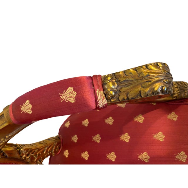Ruby Red Late 20th Century Pair of French Gilt Louis the XVI Bee Chairs For Sale - Image 8 of 12