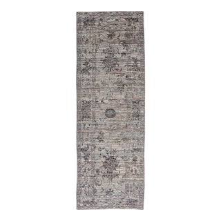 Modern Oushak Designed Runner in Wool With Floral Design in Earthy Tones 3'2 X 10'0 For Sale