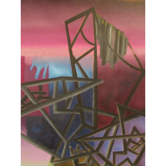 Abstract Geometric Oil Painting Signed "Hank Virgilio" For Sale - Image 4 of 8