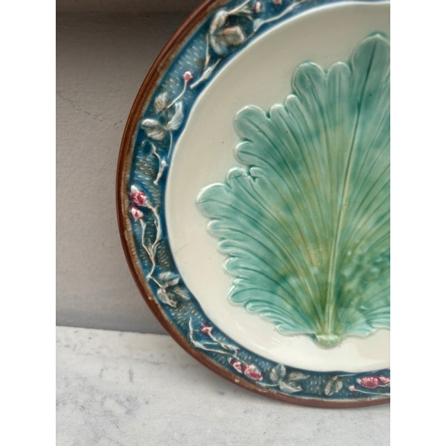 French Country Rare 19th Century French Majolica Leaf Plate Longchamp For Sale - Image 3 of 5