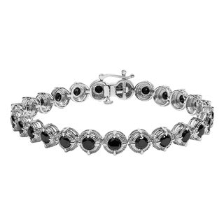 .925 Sterling Silver 5.0 Cttw Black Diamond Milgrain Link Tennis Bracelet - 7" Inches For Sale