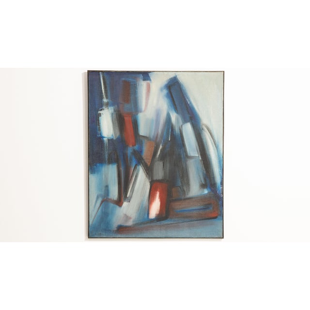 1960s France Blue Composition Painting For Sale - Image 10 of 15