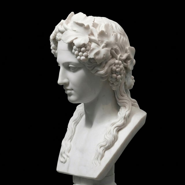 Hand-Carved Natural Marble Bust Sculpture – Head of Bacchus For Sale In Miami - Image 6 of 6