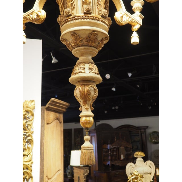 Large Early 1900s Painted and Gilded Wooden Chandelier From Italy, 72.5 X 49 In For Sale - Image 12 of 18