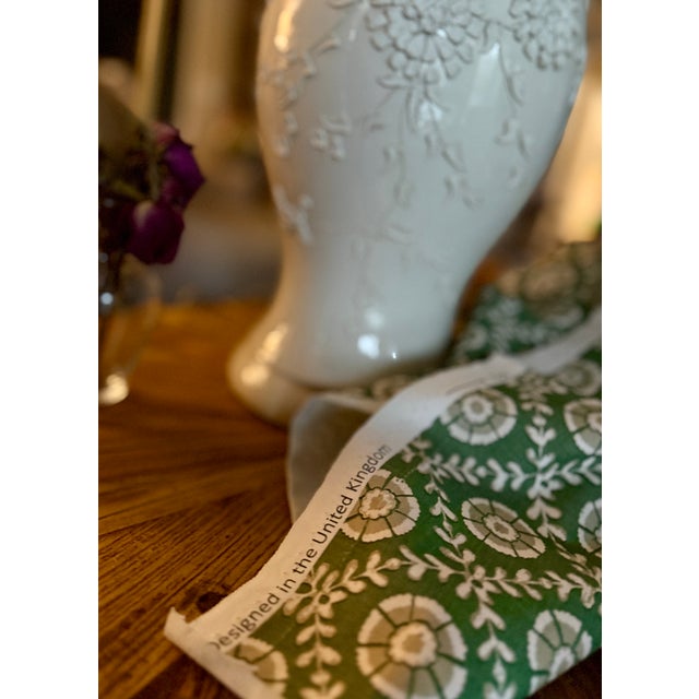The Ashford Lamp - Ivory Floral Ginger Jar Lamp With Handmade Sage Botanical Lampshade For Sale In Birmingham - Image 6 of 7