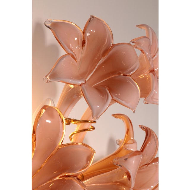 1970s Pink Lily Spectacular Murano Wall Lamps by Franco Luce, 1970, Set of 2 For Sale - Image 5 of 10