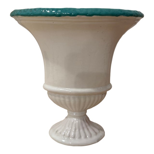 Vintage Deruta Italy White & Green Urn Shaped Vase For Sale