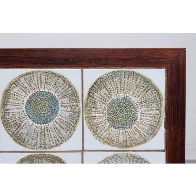 Danish Modern Square Coffee Table in Dark Wood with Royal Copenhagen Tiles by Kari Christensen, 1960s For Sale - Image 6 of 8