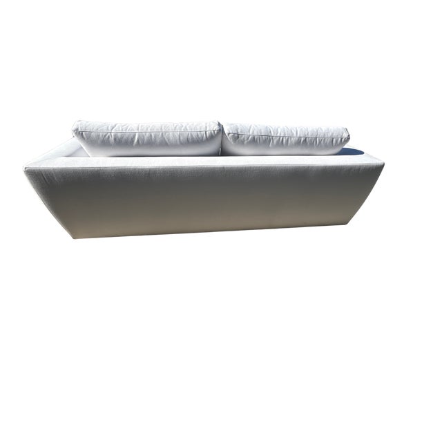 Wood Rh Monza Bench-Cushion Sofa – 8’ Luxe Depth in White Performance Linen Weave (Made in Italy) For Sale - Image 7 of 15