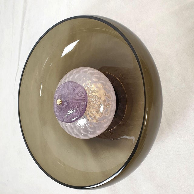 1990s Pair of 1990s Brown Glass Mid-Century Modern Sconces For Sale - Image 5 of 12