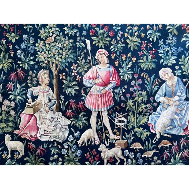 A beautiful 19th-century handwoven tapestry in wool and silk, measuring approximately 42 × 67 inches. The composition is...