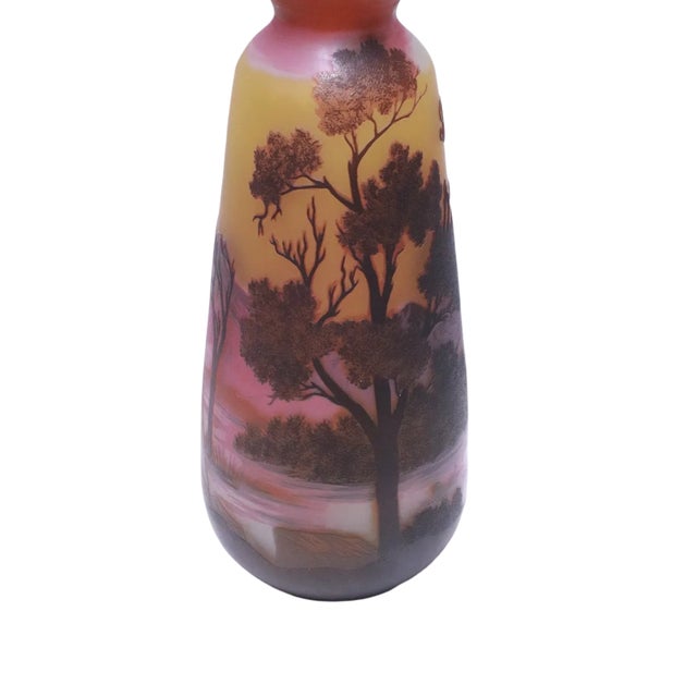 Early 20th Century Antique Emile Gallé Style French Art Nouveau Landscape Glass Vase, 14.3" For Sale - Image 5 of 10